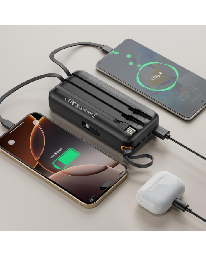 XO PR279 Powerbank με Καλώδια USB-A Type-C Micro & Lightning 20.000mAh