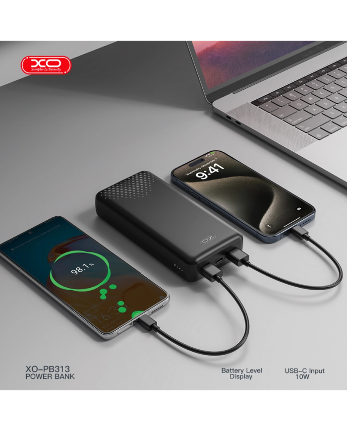 XO PB313 Powerbank 20000mAh Μαύρο