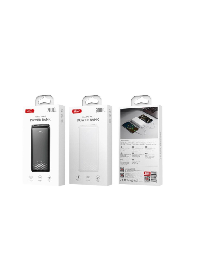 XO PB313 Powerbank 20000mAh Μαύρο
