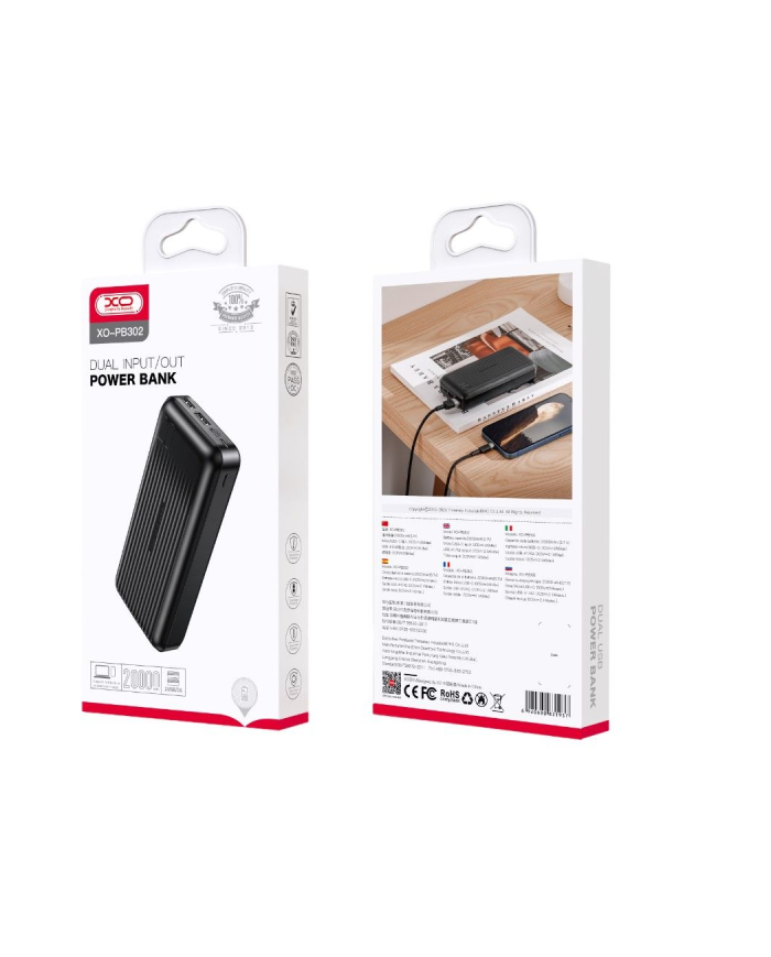 XO PB302 Light Display Power Bank 20000mAh Μαύρο