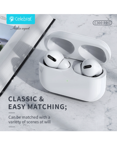 CELEBRAT earphones με θήκη φόρτισης C300 Pro, True Wireless, 13mm, 30/300mAh, λευκά