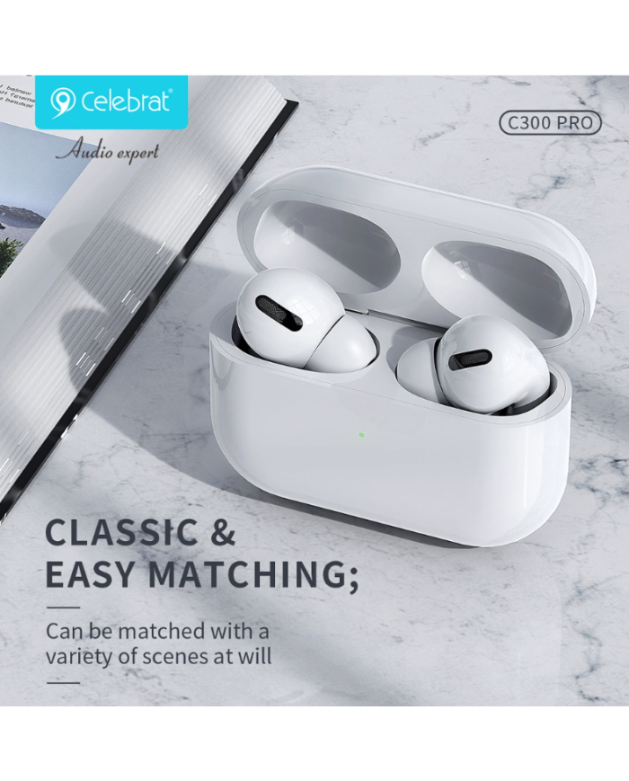 CELEBRAT earphones με θήκη φόρτισης C300 Pro, True Wireless, 13mm, 30/300mAh, λευκά