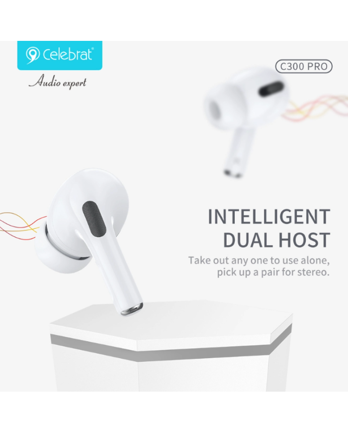 CELEBRAT earphones με θήκη φόρτισης C300 Pro, True Wireless, 13mm, 30/300mAh, λευκά