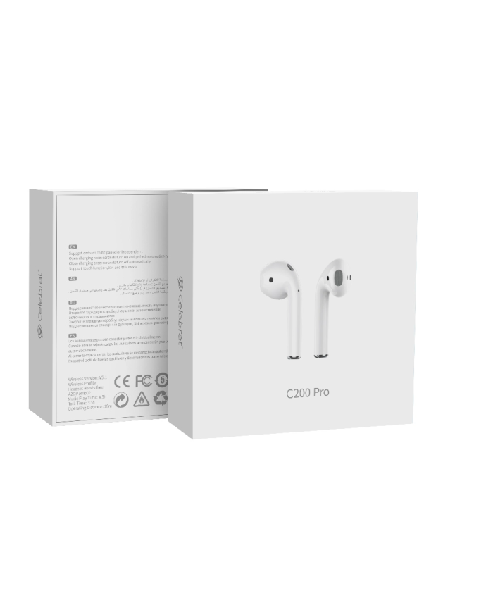 CELEBRAT earphones με θήκη φόρτισης C200 Pro, True Wireless, 13mm, 30/300mAh, λευκά