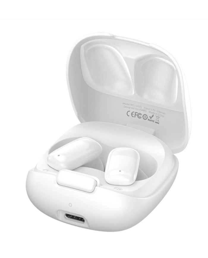 USAMS earphones με θήκη φόρτισης ID25, TWS, Φ13mm, 30/230mAh, λευκά