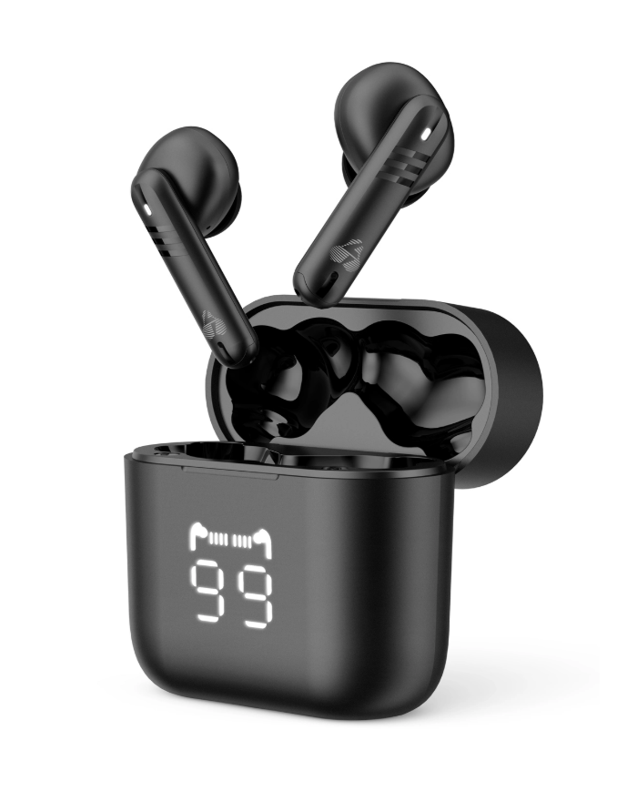 POWERTECH earphones με θήκη φόρτισης PT-1227, TWS, ENC, 30/480mAh, μαύρα