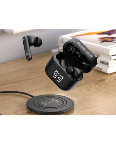 POWERTECH earphones με θήκη φόρτισης PT-1227, TWS, ENC, 30/480mAh, μαύρα