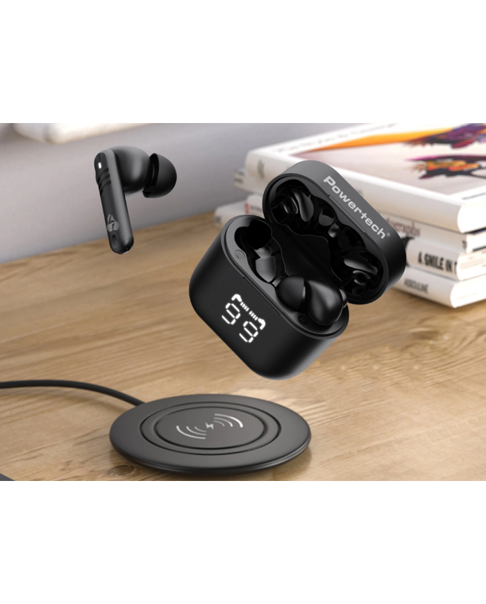 POWERTECH earphones με θήκη φόρτισης PT-1227, TWS, ENC, 30/480mAh, μαύρα