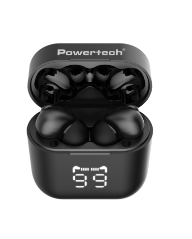 POWERTECH earphones με θήκη φόρτισης PT-1227, TWS, ENC, 30/480mAh, μαύρα