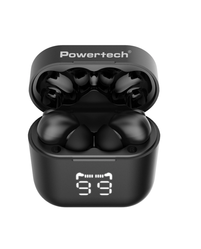POWERTECH earphones με θήκη φόρτισης PT-1227, TWS, ENC, 30/480mAh, μαύρα