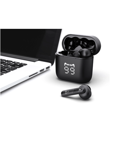 POWERTECH earphones με θήκη φόρτισης PT-1227, TWS, ENC, 30/480mAh, μαύρα