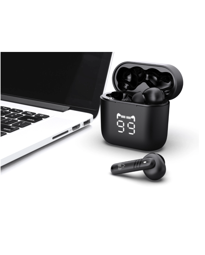 POWERTECH earphones με θήκη φόρτισης PT-1227, TWS, ENC, 30/480mAh, μαύρα