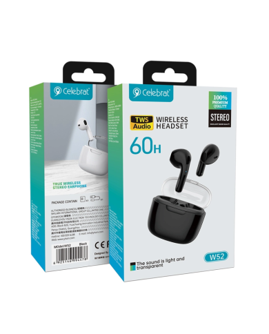 CELEBRAT earphones με θήκη φόρτισης W52, True Wireless, Φ13mm, μαύρα