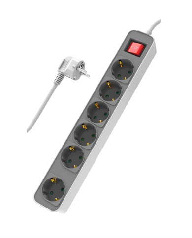 POWERTECH πολύπριζο ασφαλείας PT-1058, 6x schuko, 16A, 1.4m, λευκό