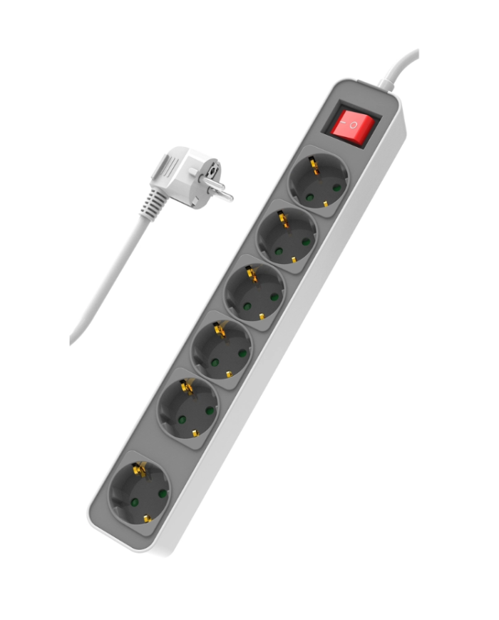 POWERTECH πολύπριζο ασφαλείας PT-1058, 6x schuko, 16A, 1.4m, λευκό