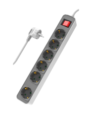 POWERTECH πολύπριζο ασφαλείας PT-1058, 6x schuko, 16A, 1.4m, λευκό