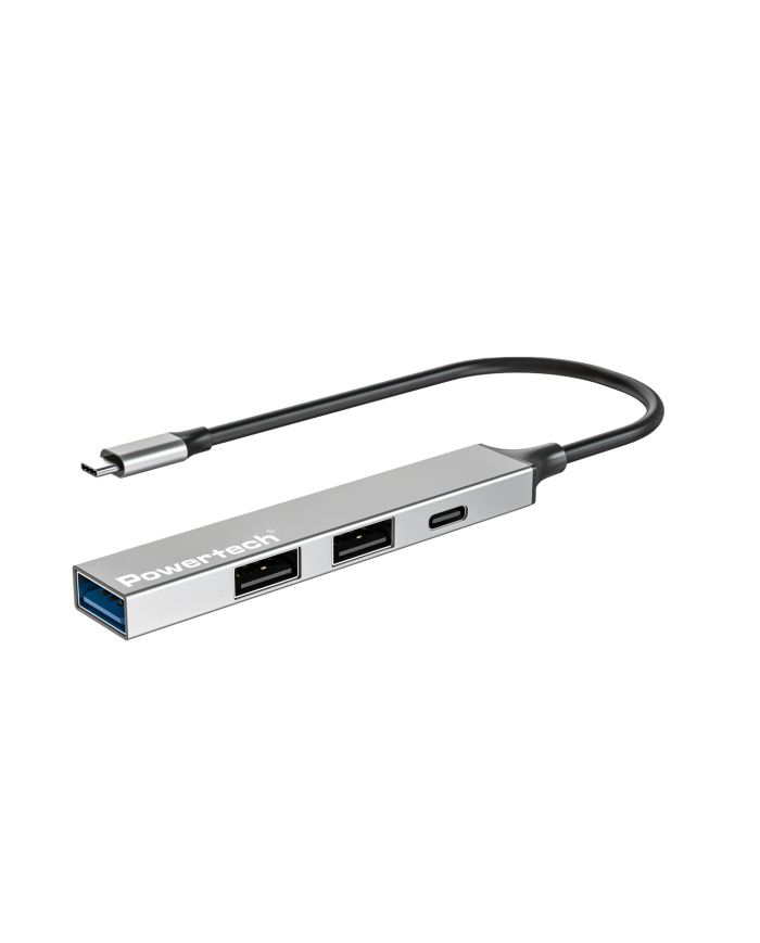 POWERTECH USB hub PT-1412, 4x θυρών, USB 3.2, 5Gbps, USB-C σύνδεση, γκρι