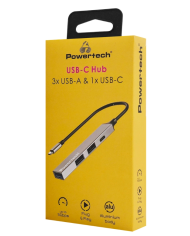 POWERTECH USB hub PT-1412, 4x θυρών, USB 3.2, 5Gbps, USB-C σύνδεση, γκρι