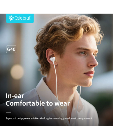 CELEBRAT earphones με μικρόφωνο G40, USB-C σύνδεση, 10mm, 1.2m, λευκά