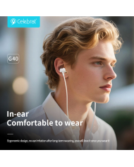 CELEBRAT earphones με μικρόφωνο G40, USB-C σύνδεση, 10mm, 1.2m, λευκά