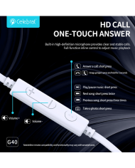 CELEBRAT earphones με μικρόφωνο G40, USB-C σύνδεση, 10mm, 1.2m, λευκά