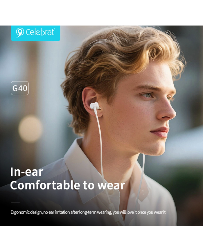 CELEBRAT earphones με μικρόφωνο G40, USB-C σύνδεση, 10mm, 1.2m, μαύρα