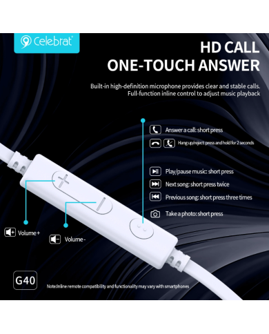 CELEBRAT earphones με μικρόφωνο G40, USB-C σύνδεση, 10mm, 1.2m, μαύρα