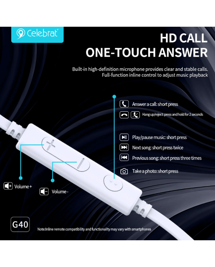 CELEBRAT earphones με μικρόφωνο G40, USB-C σύνδεση, 10mm, 1.2m, μαύρα