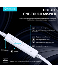CELEBRAT earphones με μικρόφωνο G40, USB-C σύνδεση, 10mm, 1.2m, μαύρα