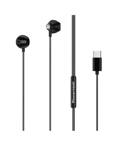 POWERTECH earphones με μικρόφωνο Prime, USB-C σύνδεση, 1.2m, μαύρα