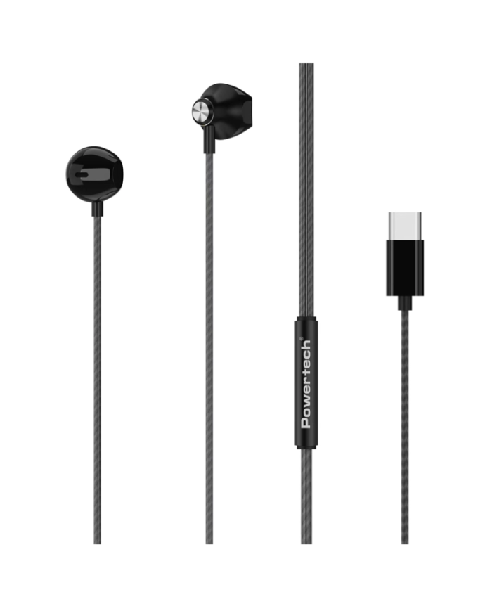 POWERTECH earphones με μικρόφωνο Prime, USB-C σύνδεση, 1.2m, μαύρα