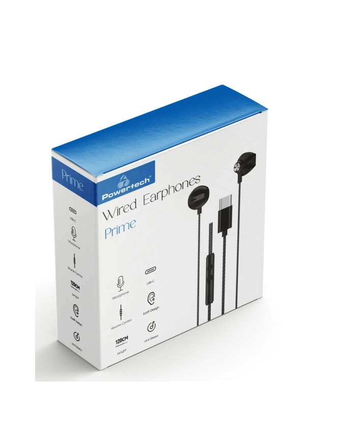 POWERTECH earphones με μικρόφωνο Prime, USB-C σύνδεση, 1.2m, μαύρα