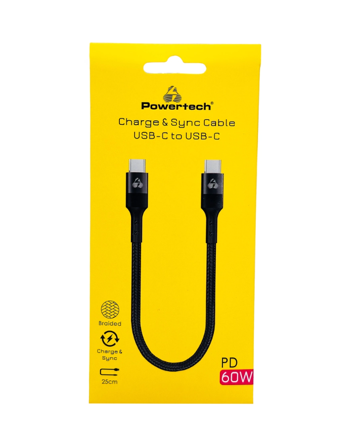 POWERTECH καλώδιο USB-C PTR-0204, PD 60W, 480Mbps, 25cm, μαύρο