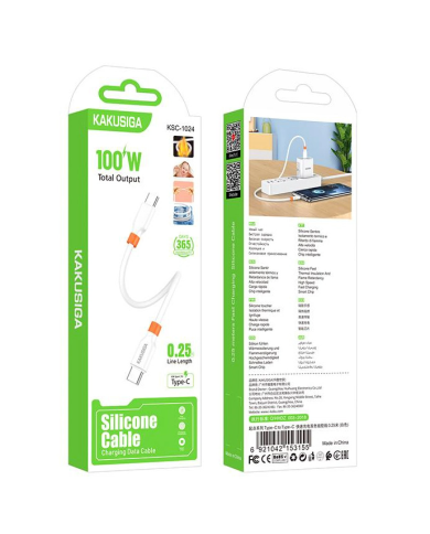 KAKUSIGA καλώδιο USB-C KSC-1024, σιλικόνης, 100W, 480Mbps, 0.25m, λευκό