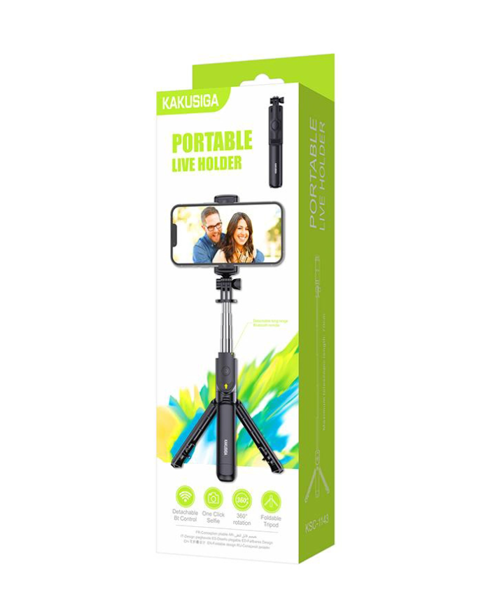 KAKUSIGA selfie stick KSC-1143 με τρίποδο, έως 70cm, Bluetooth, μαύρο