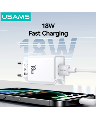 USAMS φορτιστής τοίχου CC324, USB, 18W, λευκός
