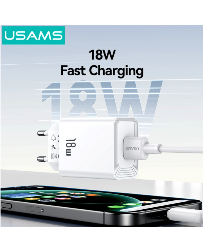 USAMS φορτιστής τοίχου CC324, USB, 18W, λευκός