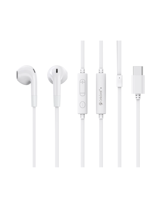 CELEBRAT earphones με μικρόφωνο G39, USB-C σύνδεση, 14mm, 1.2m, λευκά