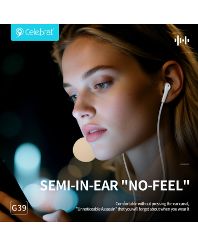 CELEBRAT earphones με μικρόφωνο G39, USB-C σύνδεση, 14mm, 1.2m, λευκά