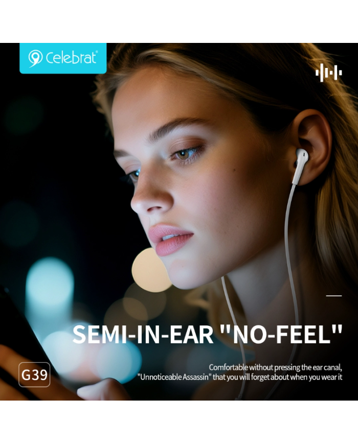 CELEBRAT earphones με μικρόφωνο G39, USB-C σύνδεση, 14mm, 1.2m, λευκά