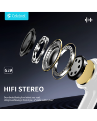 CELEBRAT earphones με μικρόφωνο G39, USB-C σύνδεση, 14mm, 1.2m, λευκά