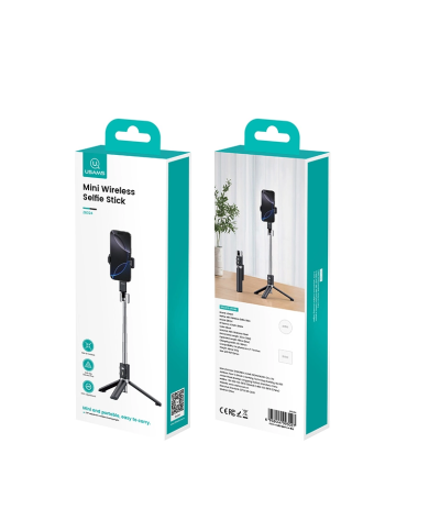 USAMS selfie stick ZB324 με τρίποδο, έως 110cm, Bluetooth, μαύρο