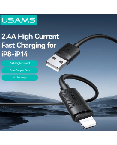 USAMS καλώδιο Lightning σε USB SJ778, 2.4A, 480Mbps, 1m, μαύρο