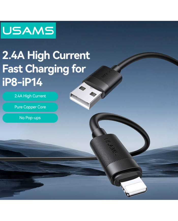 USAMS καλώδιο Lightning σε USB SJ778, 2.4A, 480Mbps, 1m, μαύρο