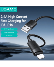 USAMS καλώδιο Lightning σε USB SJ778, 2.4A, 480Mbps, 1m, μαύρο