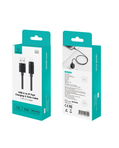 USAMS καλώδιο Lightning σε USB SJ778, 2.4A, 480Mbps, 1m, μαύρο