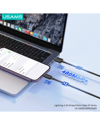 USAMS καλώδιο Lightning σε USB US-SJ694, 2.4A, 480Mbps, 2m, λευκό