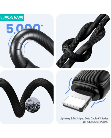 USAMS καλώδιο Lightning σε USB US-SJ694, 2.4A, 480Mbps, 2m, λευκό
