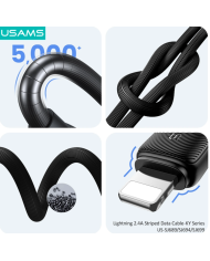 USAMS καλώδιο Lightning σε USB US-SJ694, 2.4A, 480Mbps, 2m, λευκό