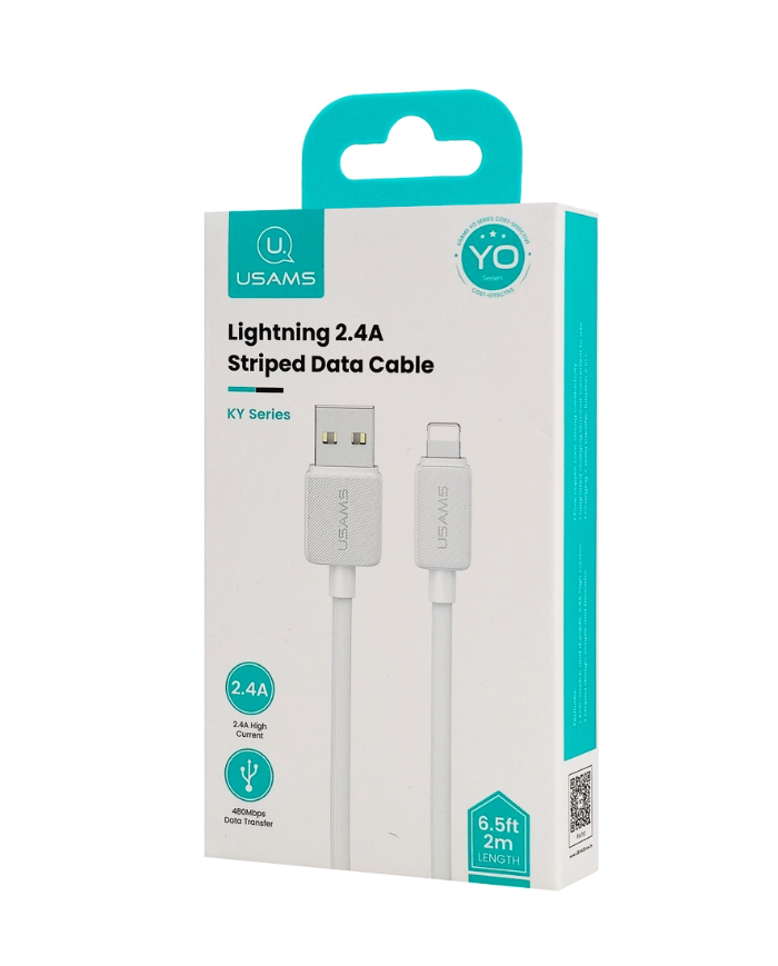 USAMS καλώδιο Lightning σε USB US-SJ694, 2.4A, 480Mbps, 2m, λευκό